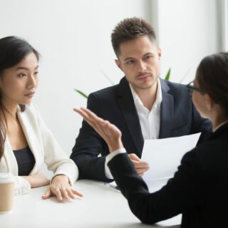 diverse hr managers interviewing female applicant